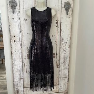 Tahari by Arthur Levine Size 6 Woman's Black Sequin Flapper Fringe Party Dress
